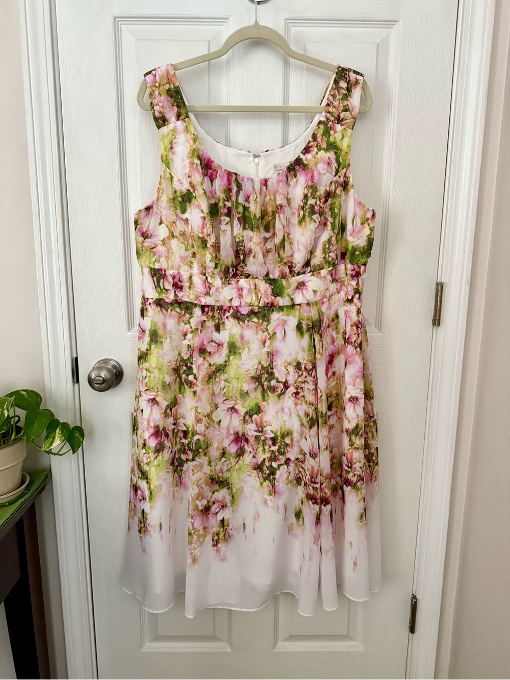 Signature Ella White Midi Dress with Pink & Green Floral Print